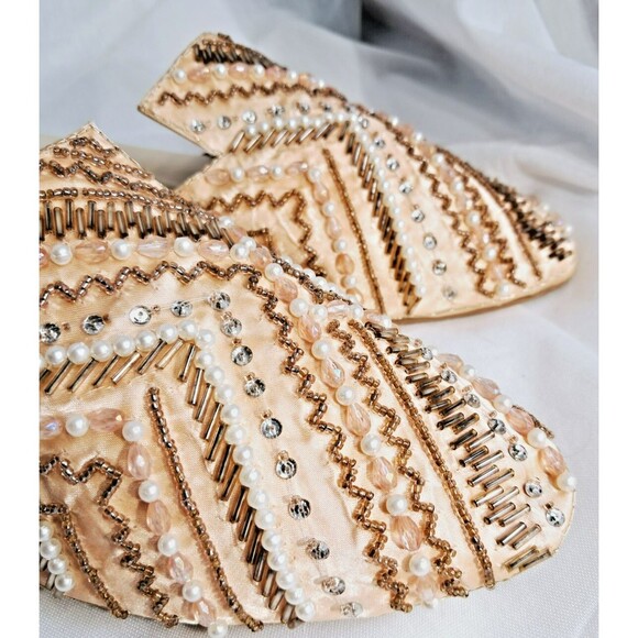 Peach Satin Embroidered Beaded Slip On Mules Zuruj Size 41 US 10 - Picture 7 of 13